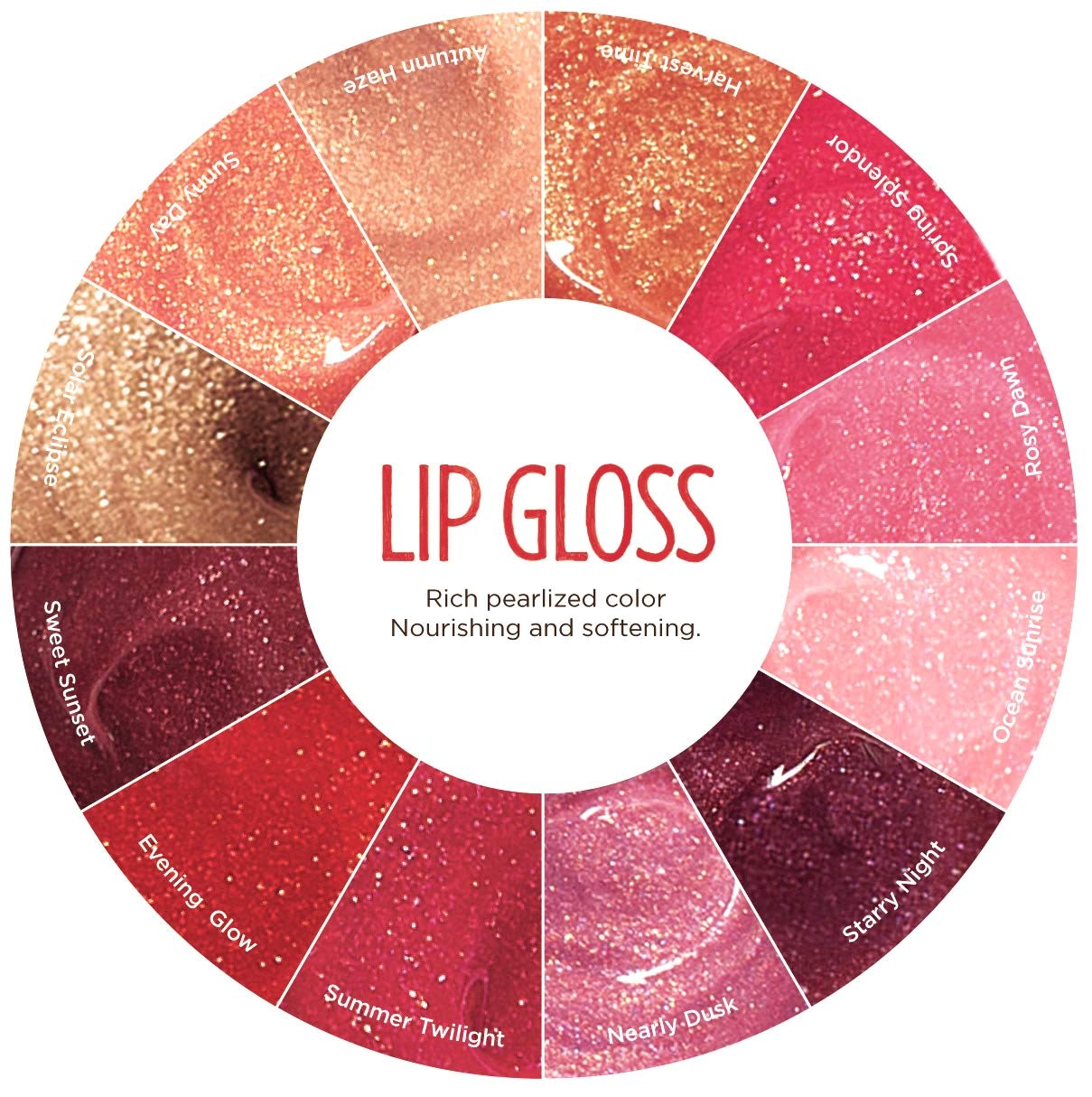 Burt's Bees lip gloss packaging reveals 12 shade options.
