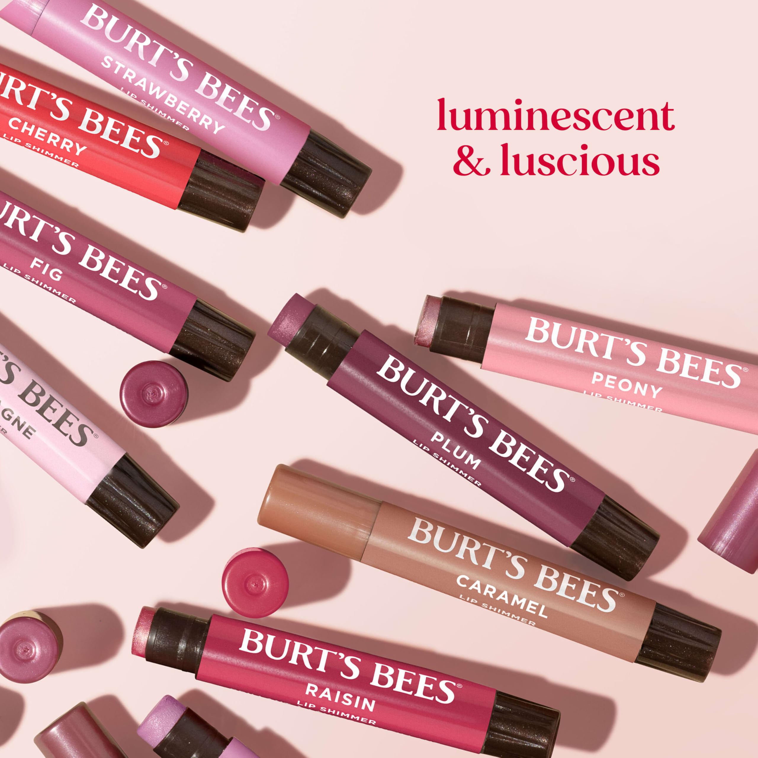 Burt's Bees Lip Shimmer Peony tube nourishing moisture on lips