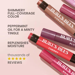 Burt's Bees Lip Shimmer Peony on lips displaying rosy pink glow and shine