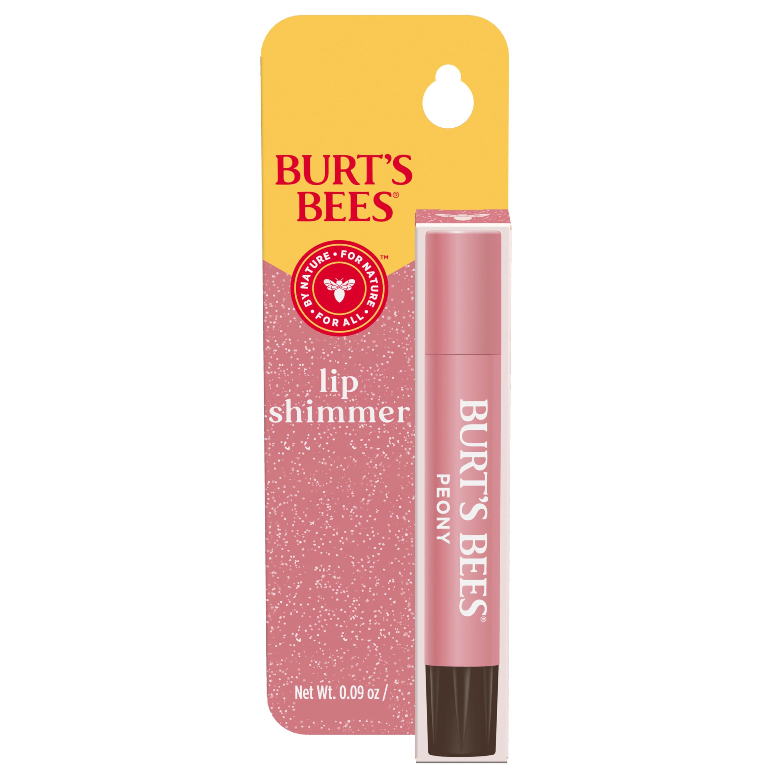 Burt's Bees Lip Shimmer Peony tube close-up with luminous color and moisture