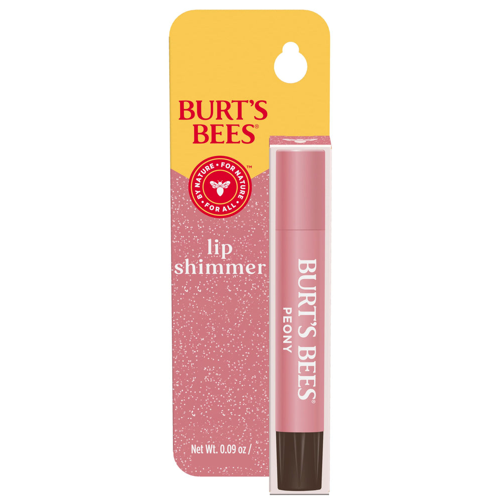 Burt's Bees Lip Shimmer Peony tube close-up with luminous color and moisture