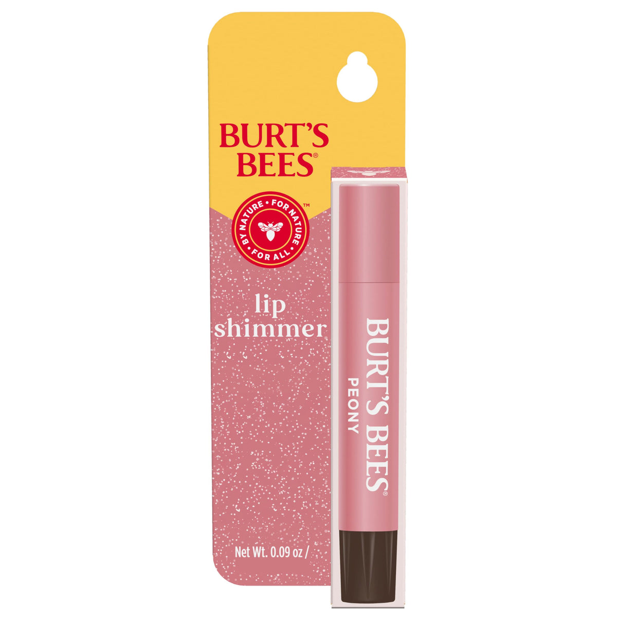 Burt's Bees Lip Shimmer Peony tube close-up with luminous color and moisture
