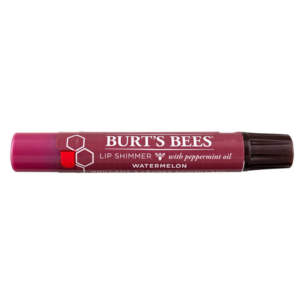 Burt's Bees Lip Shimmer Watermelon lip swatch image shows sheer color on lips
