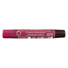 Burt's Bees Lip Shimmer Watermelon tube closeup, smooth glide and vibrant tint