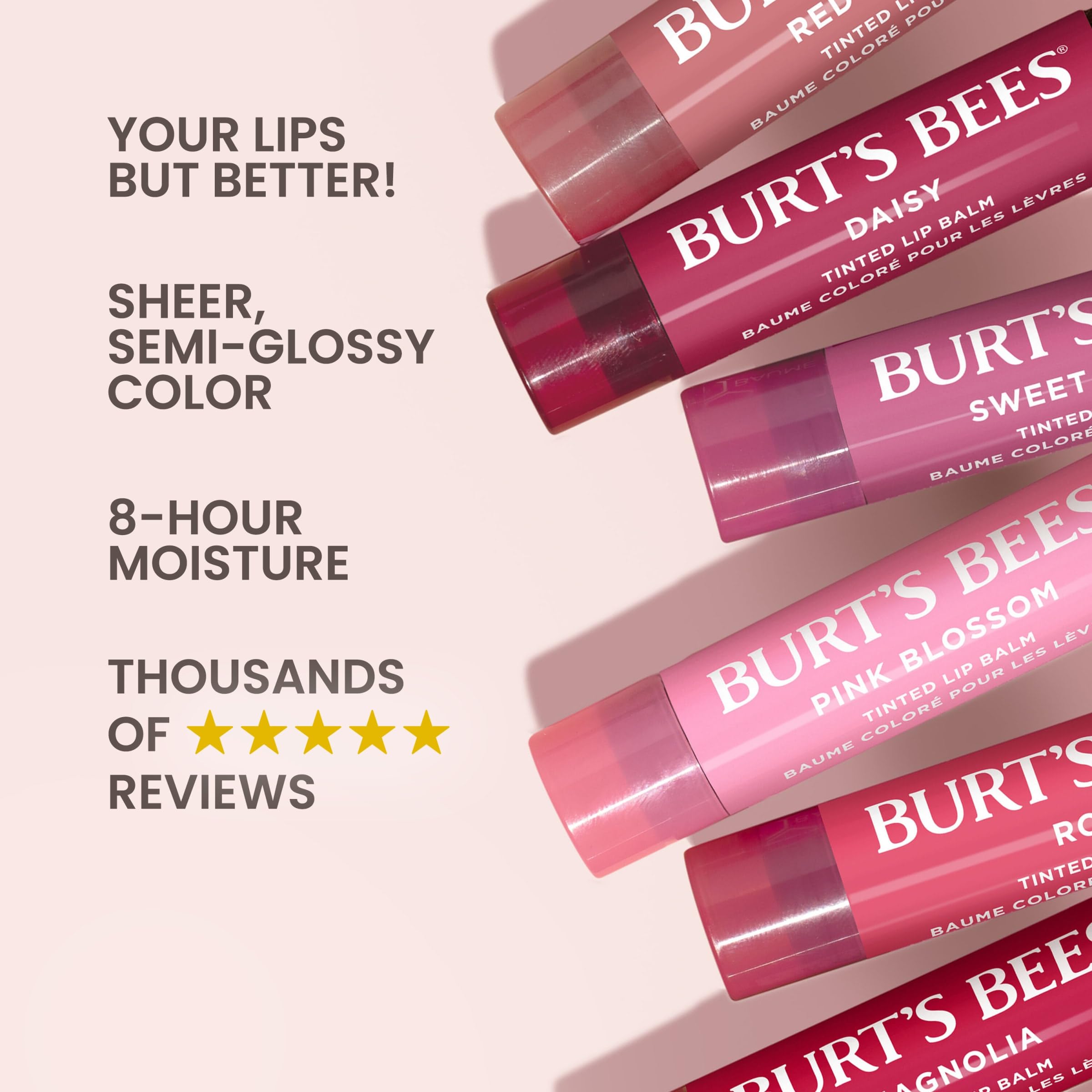 Burt's Bees Lip Tint Balm Rose swatches display natural rosy color