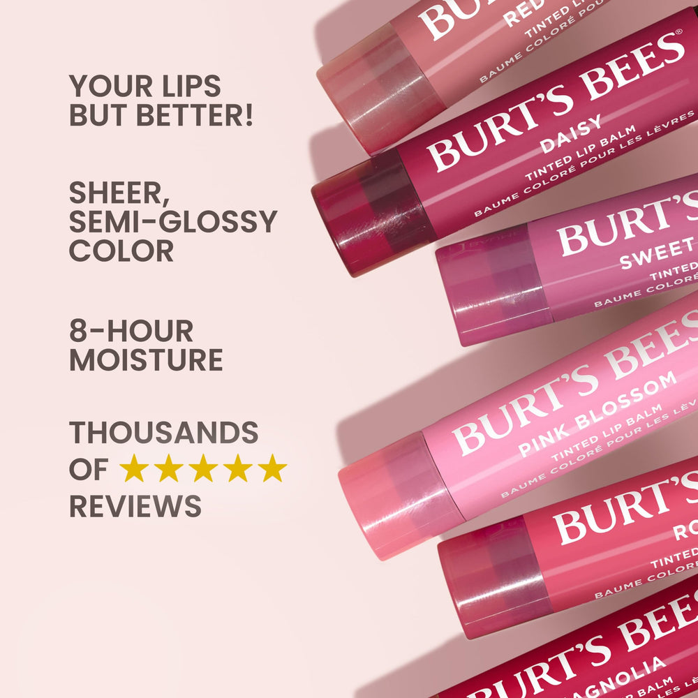 Burt's Bees Lip Tint Balm Rose swatches display natural rosy color