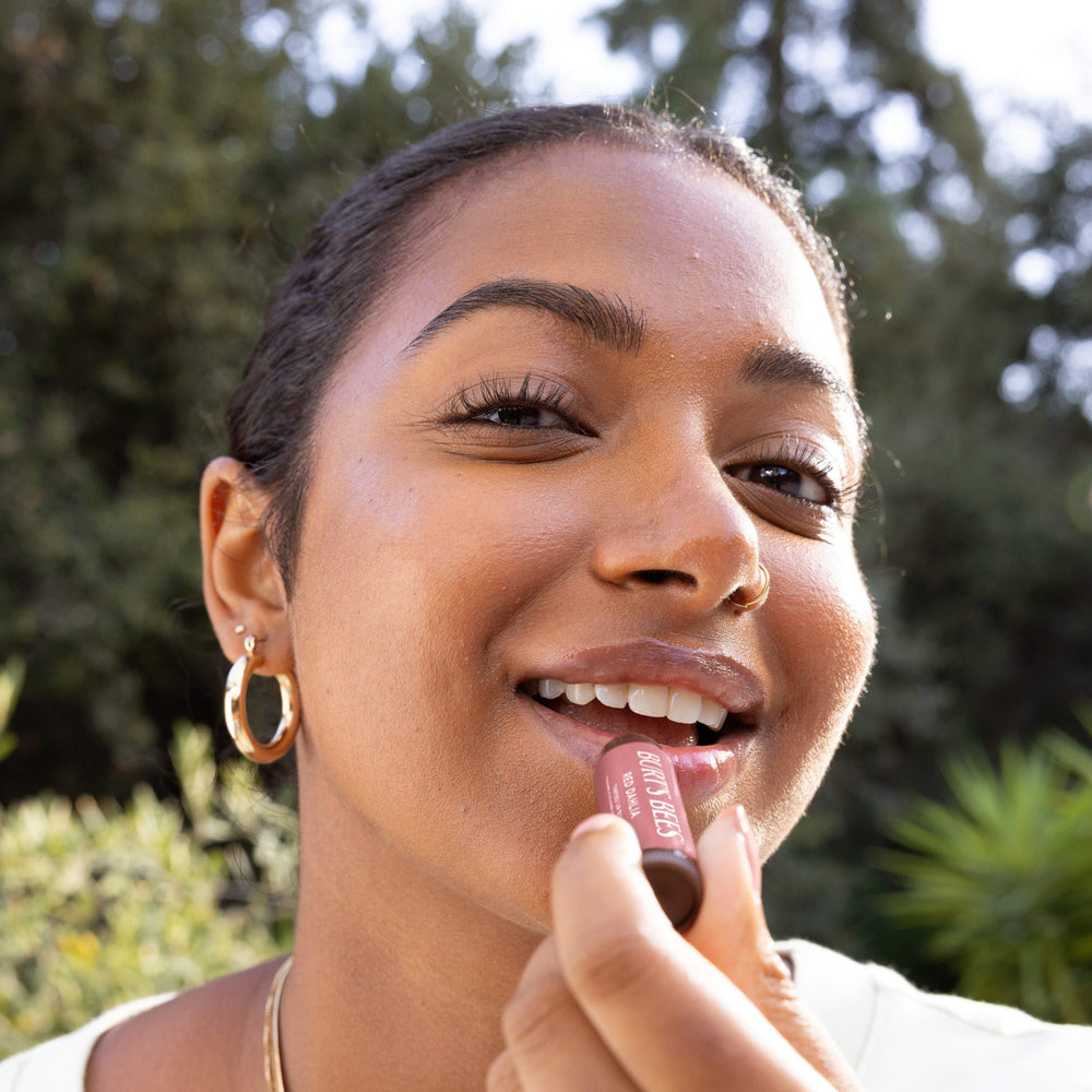 Burt's Bees Lip Tint Balm Rose semi-gloss finish texture close-up