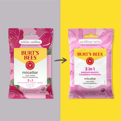 Close-up of Burt's Bees micellar towelettes showing rose water scent and cleansing action