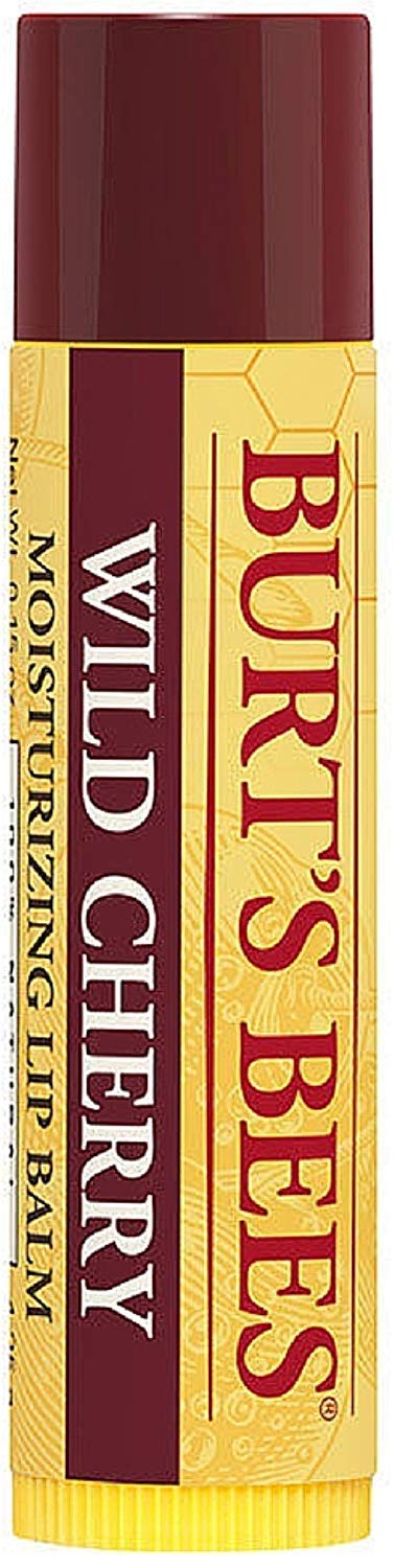 Burt's Bees Wild Cherry lip balm stick for smooth, lasting hydration.
