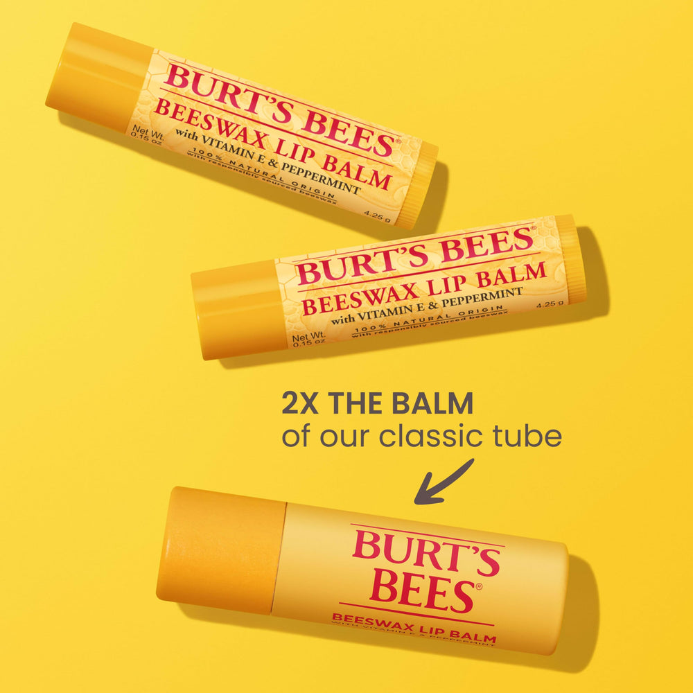 Burts Bees Original Beeswax lip balm tube with peppermint tingle for a refreshing feel.