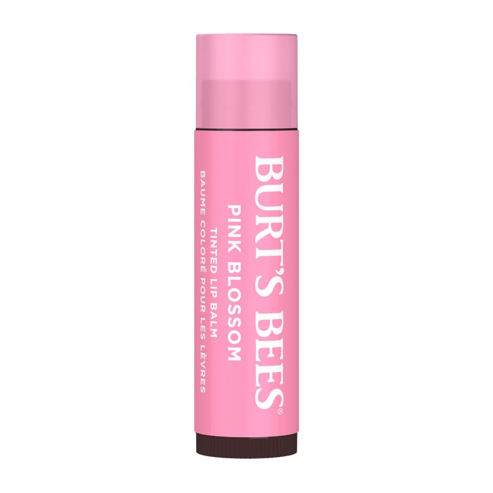 Burt's Bees Pink Blossom tinted lip balm application for sheer color and hydration.