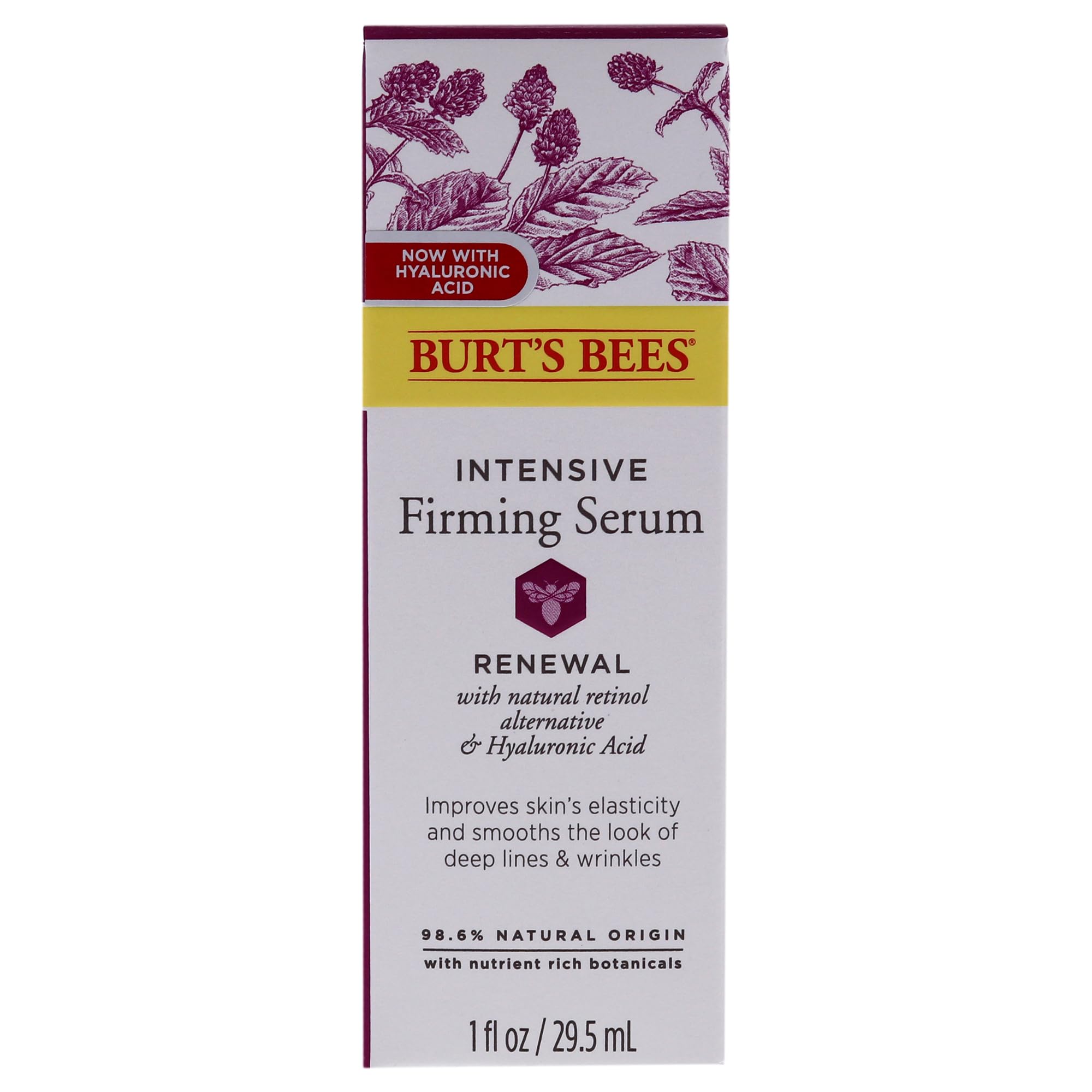 Burt's Bees Renewal Serum packaging highlights natural formula