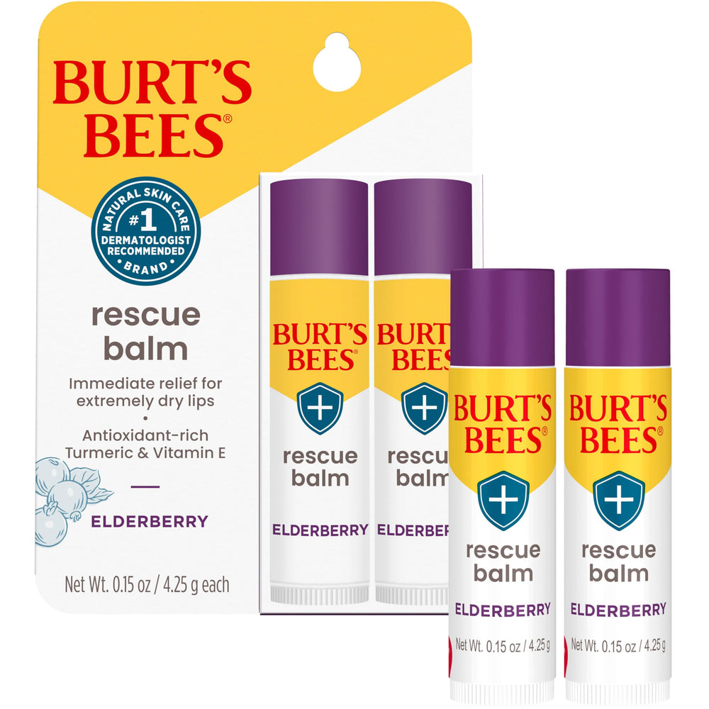 Burt's Bees Rescue Balm Elderberry texture application on lips
