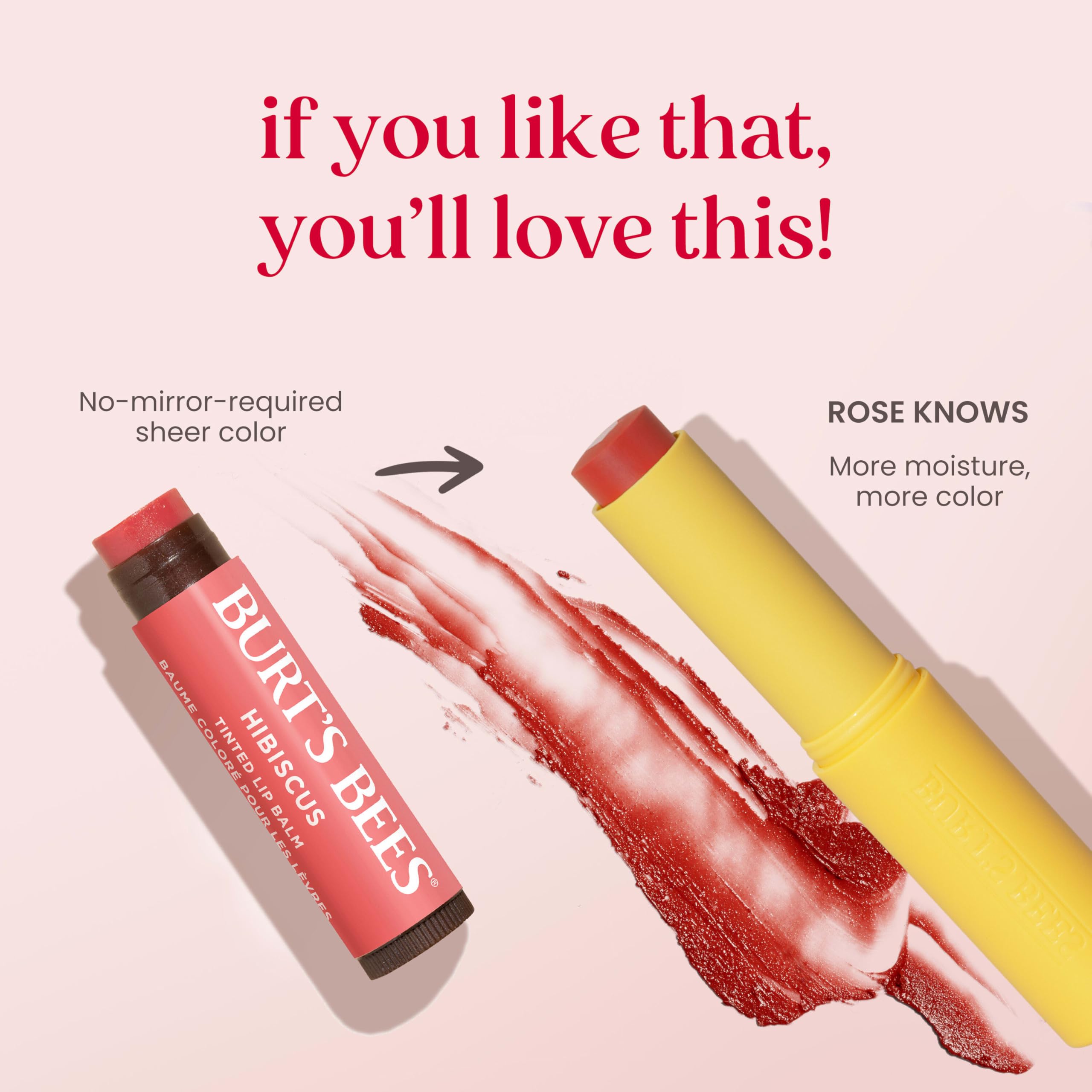 Burt's Bees Rose Knows lips with tinted rosy glow.