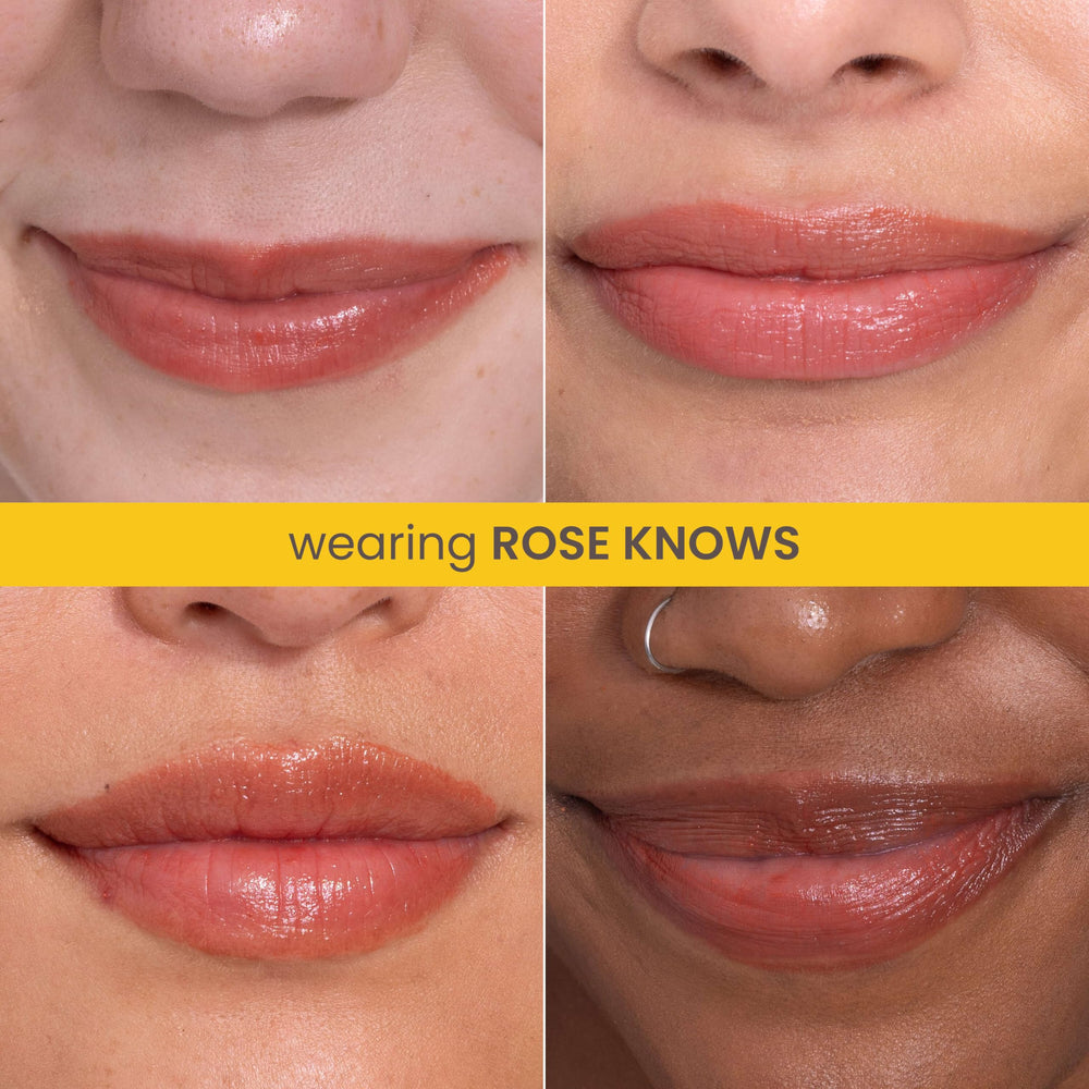 Burt's Bees Rose Knows ingredients include shea butter and botanical waxes.