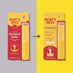 Burt's Bees Rose Knows lip balm swatch showing buildable rosy color on lips.