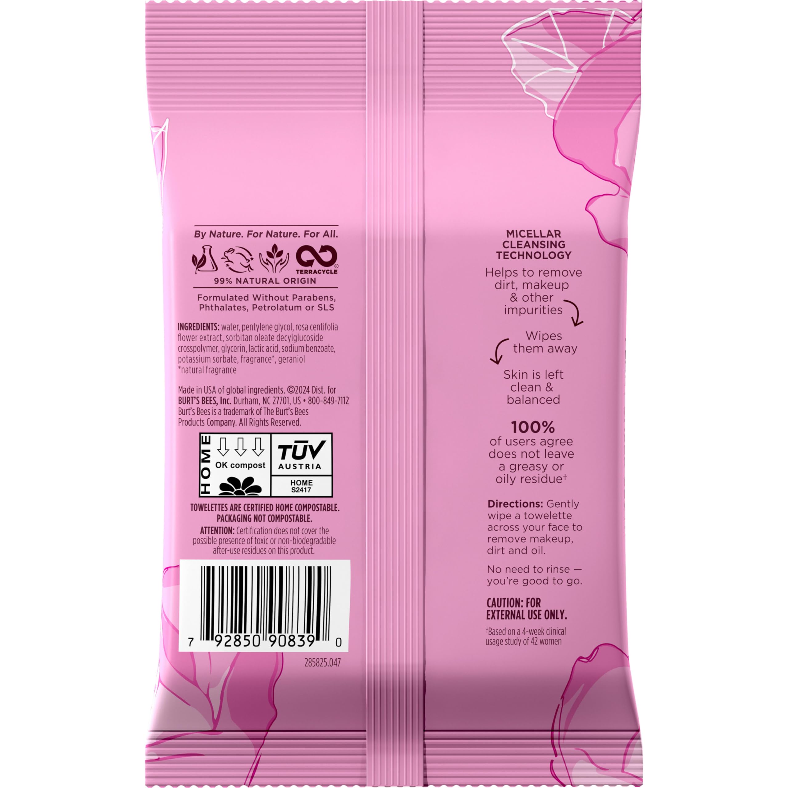 Burt's Bees Rose Water cleansing wipes box ready for cleansing