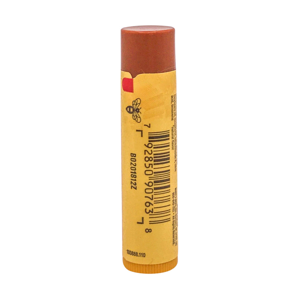Burt's Bees Salted Caramel Lip Balm cap and label for quick touch-ups