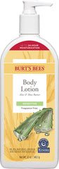 Burt's Bees Sensitive Skin Body Lotion bottle, fragrance-free and hydrating for daily use