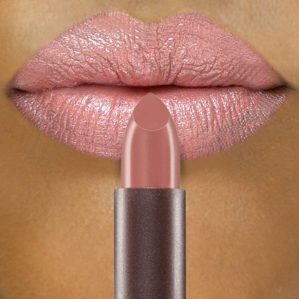 Creamy texture close up highlights smooth lip feel of Burts Bees lipstick.