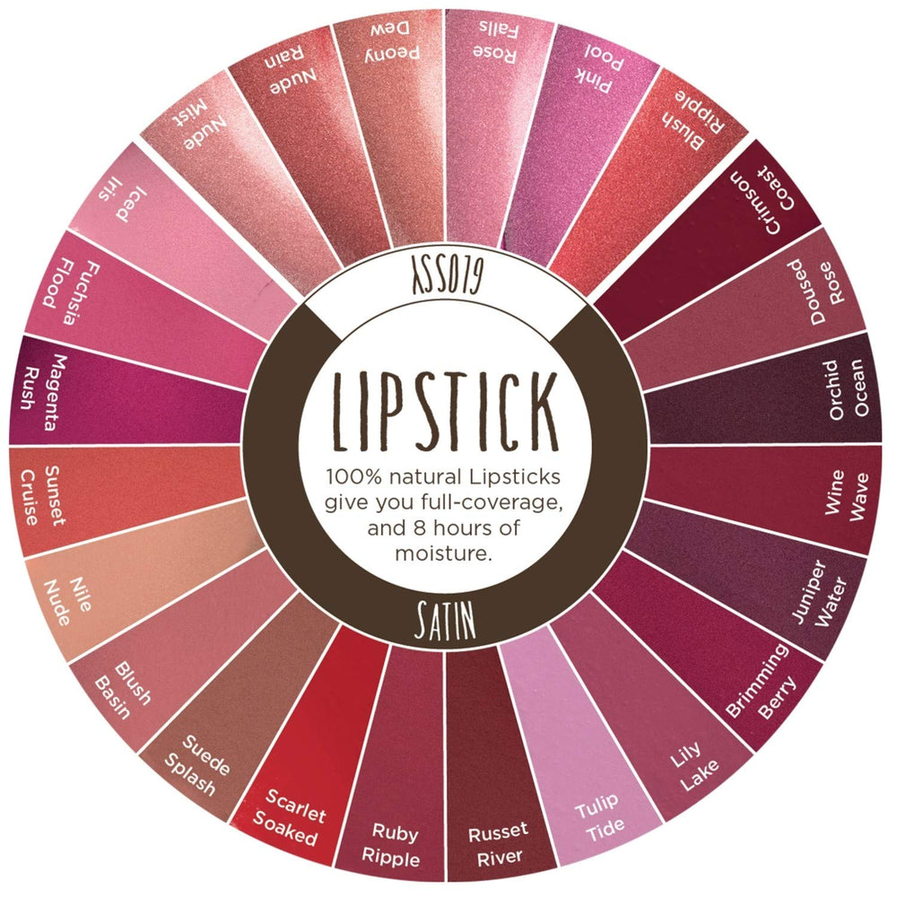Natural ingredients icons paired with Burts Bees Suede Splash lipstick.