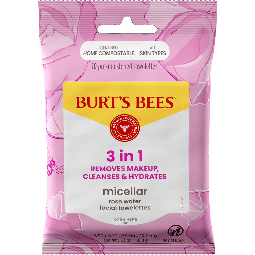 Burt's Bees towellettes compact pack in use for quick wash