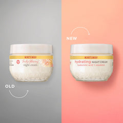 Burt's Bees Truly Glowing Night Cream texture swirl demonstrates rich moisture for overnight care.