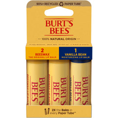 Burts Bees Vanilla Bean lip balm tube for on-the-go moisture and subtle sweetness.