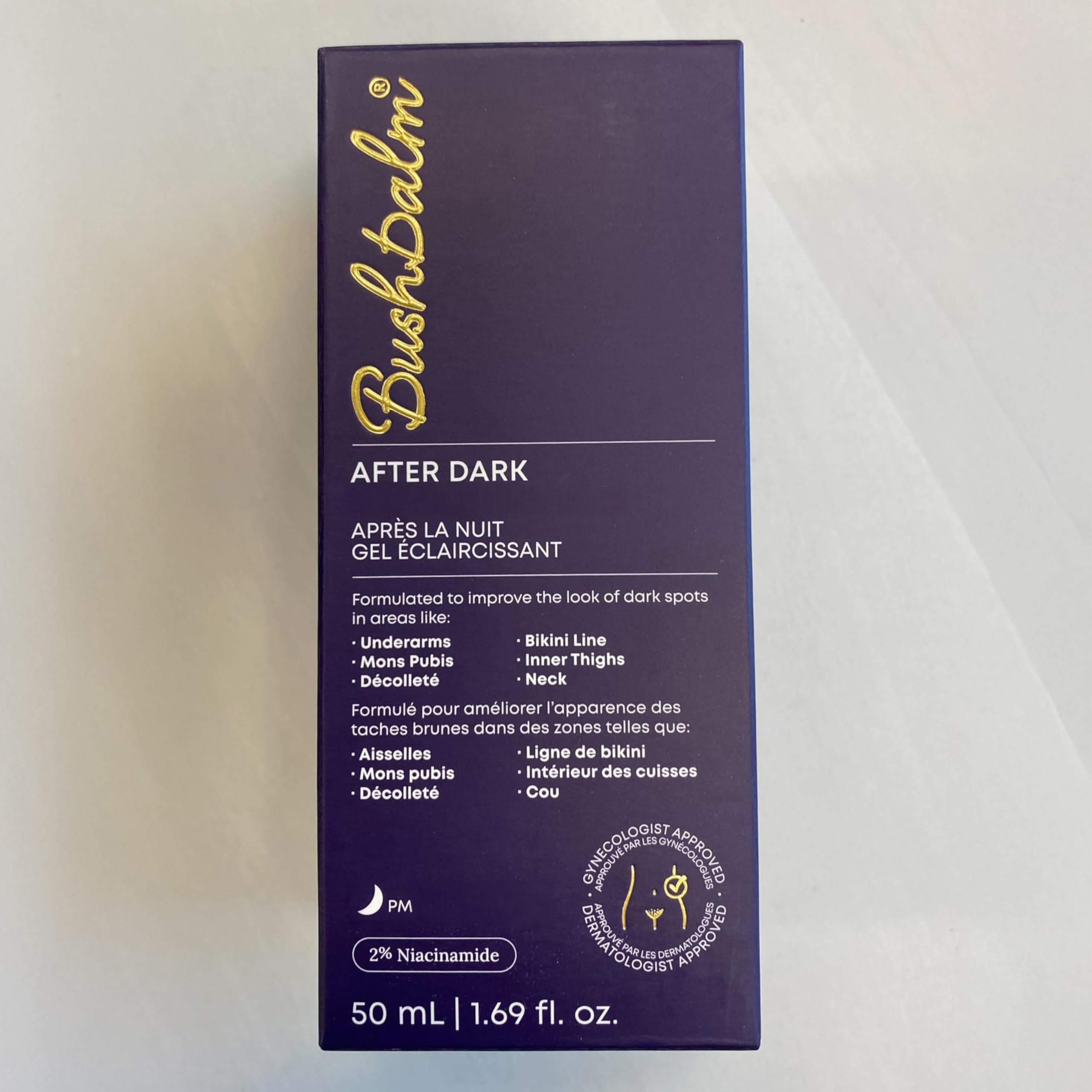 Bushbalm exfoliating pad close-up highlighting gentle texture for daytime to nighttime use.