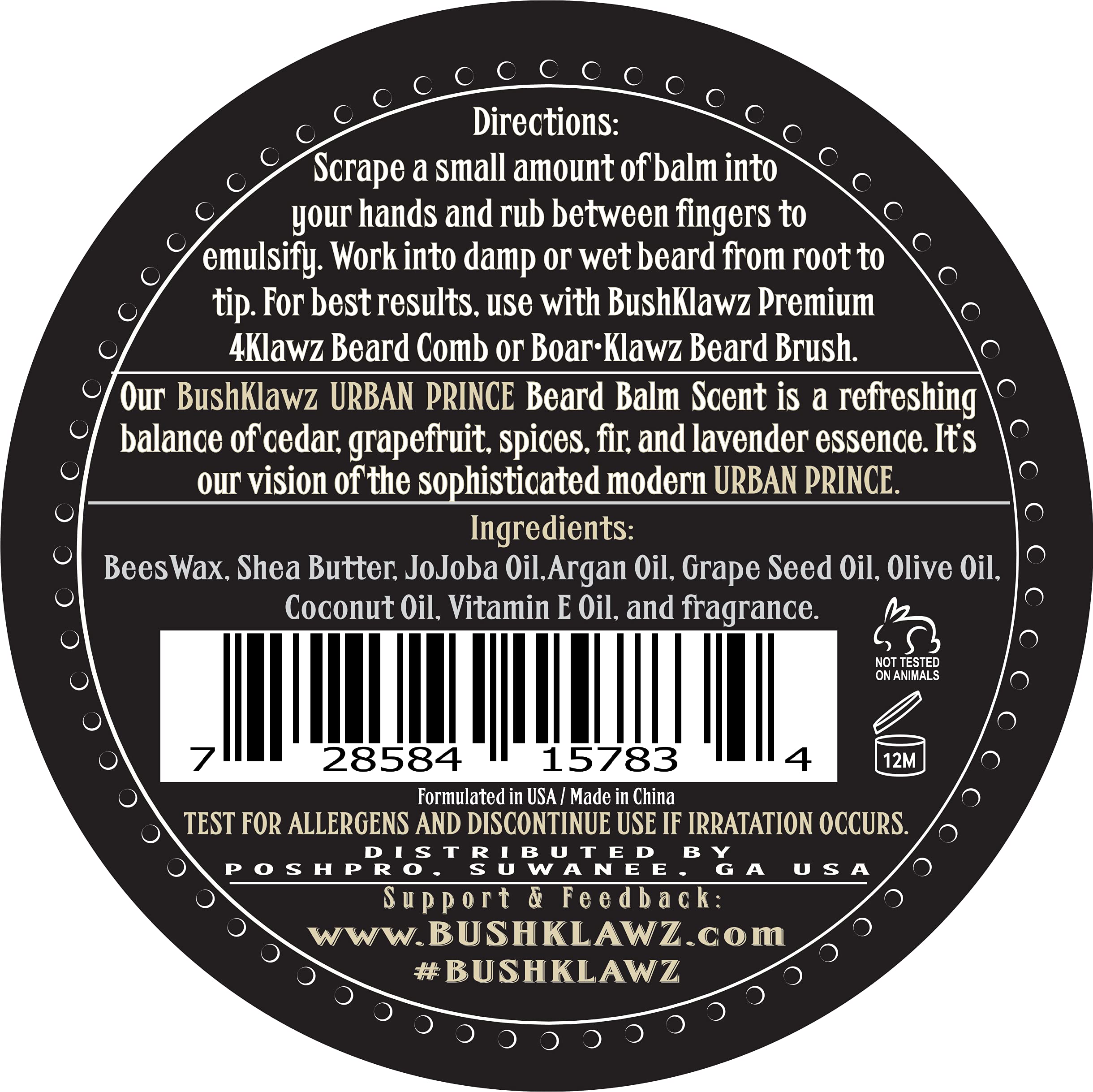 Close-up of BushKlawz Lumber balm jar under masculine tones.