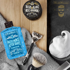 BushKlawz Urban Prince bottle close-up for smooth, cooling recovery after shaving.