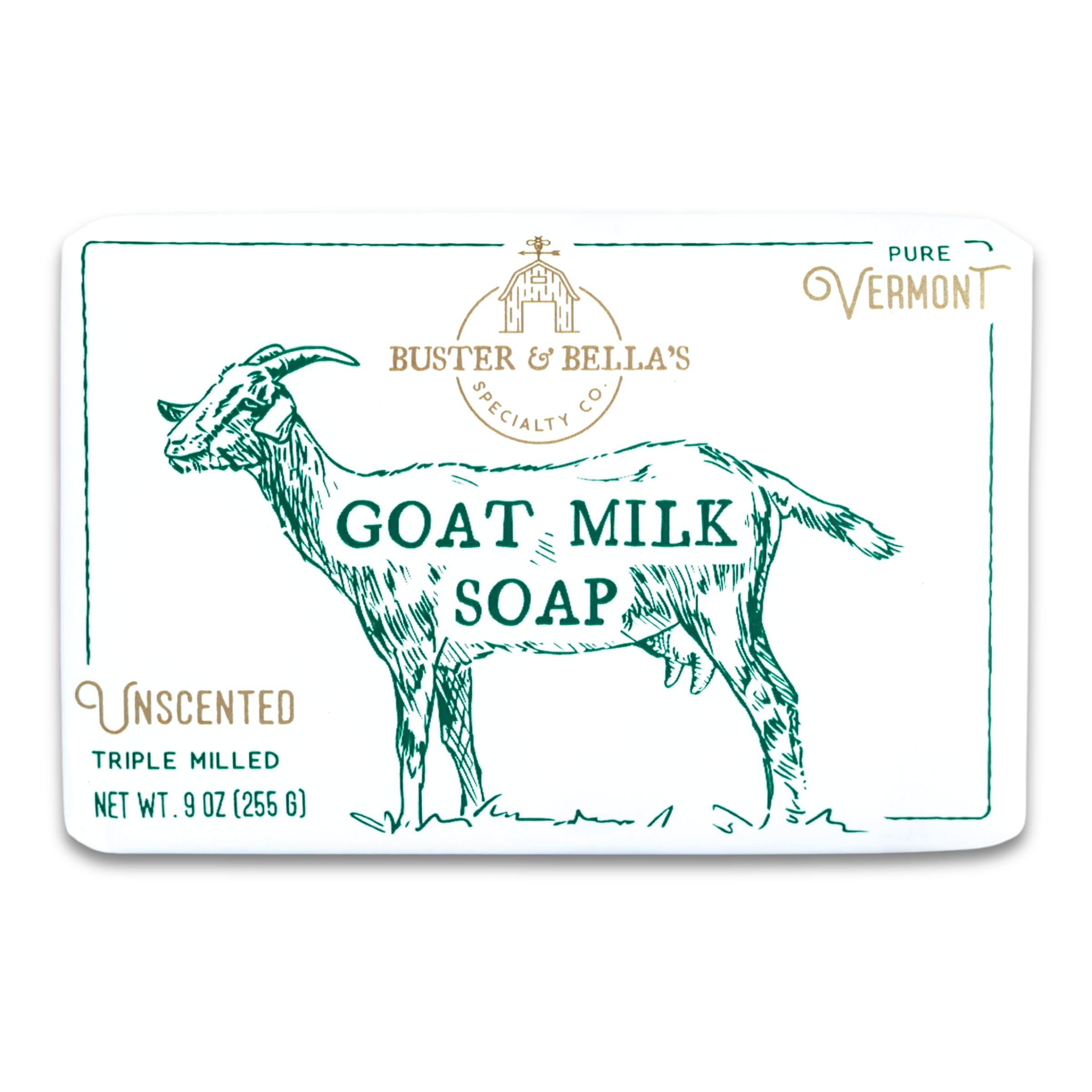 Buster & Bella's Unscented Goat Milk Soap bar close-up, creamy lather for sensitive skin.
