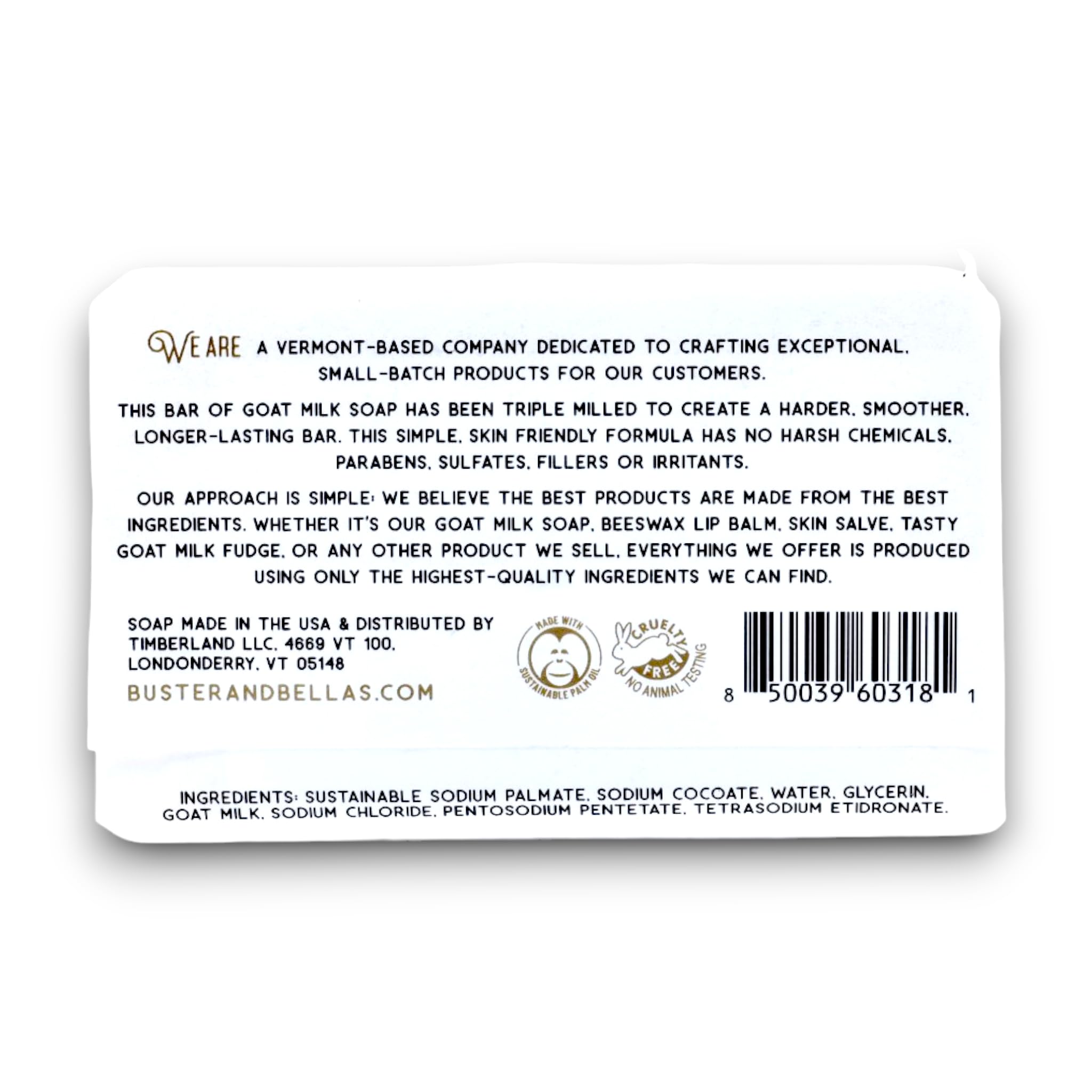 Buster & Bella's Unscented Goat Milk Soap triple-milled texture shows dense, long-lasting bars.