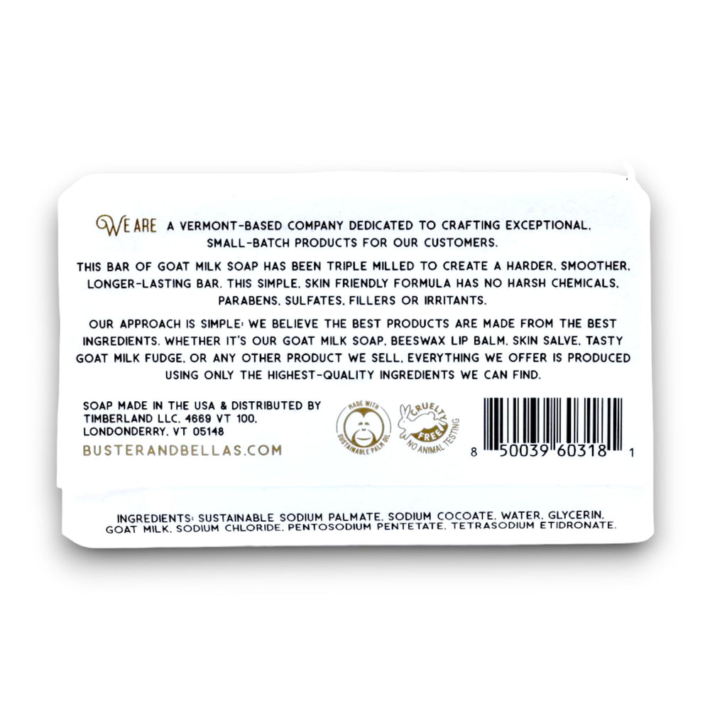 Buster & Bella's Unscented Goat Milk Soap triple-milled texture shows dense, long-lasting bars.