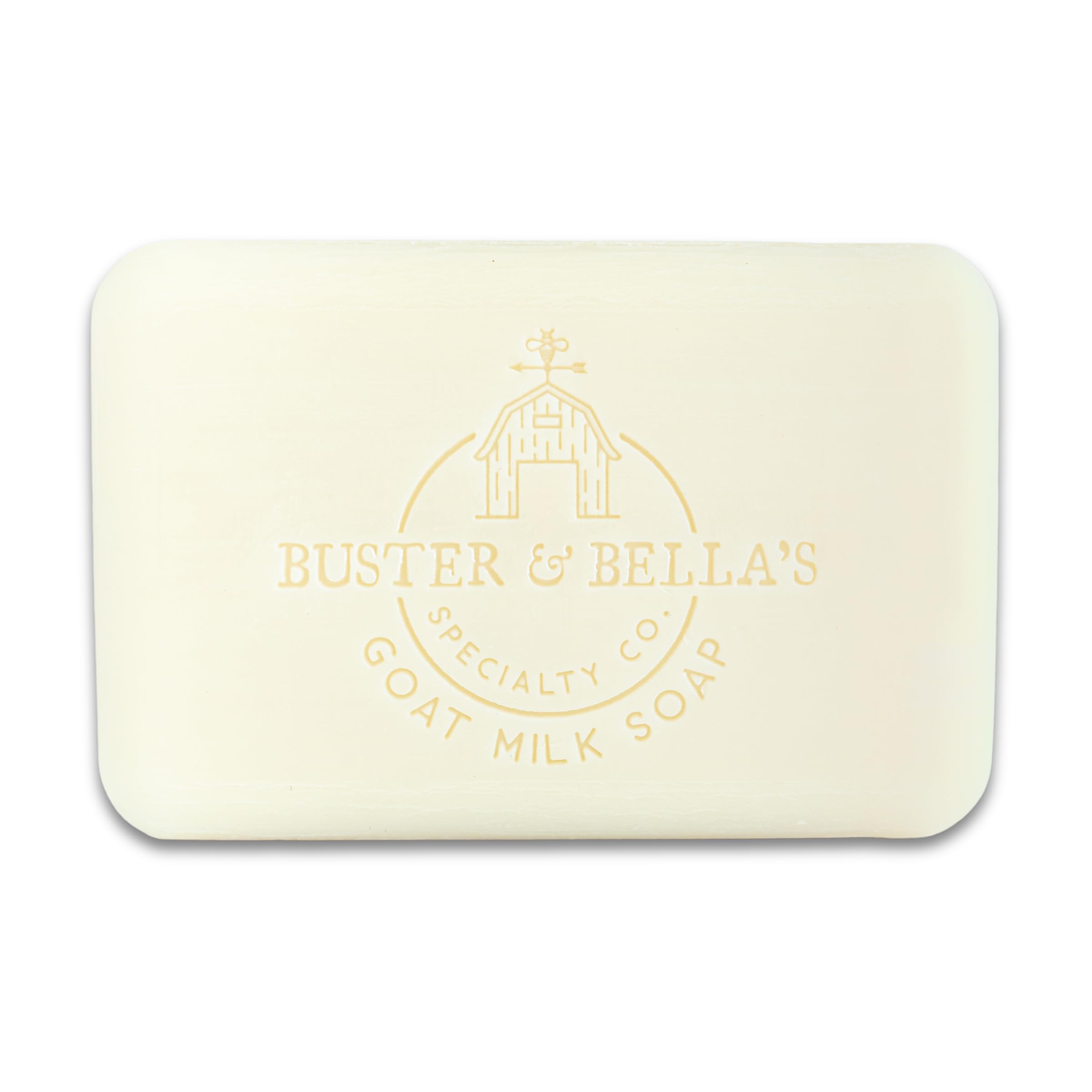 Buster & Bella's Unscented Goat Milk Soap on vanity, cruelty-free care for daily routines.