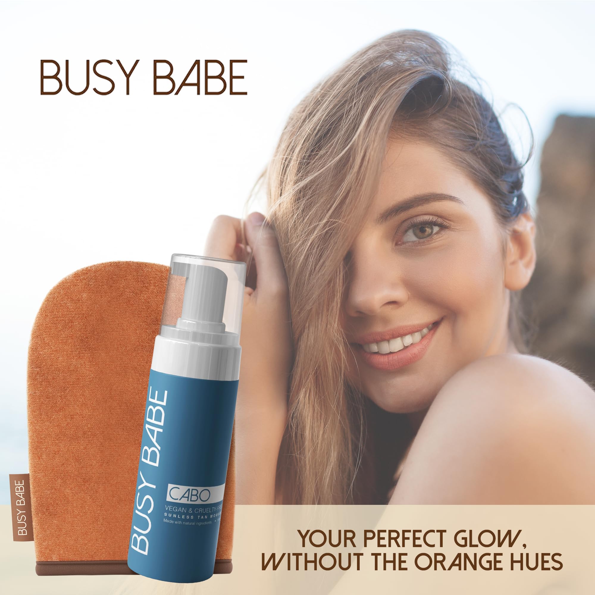 Busy Babe Cabo vanity setup with mousse and mitt.