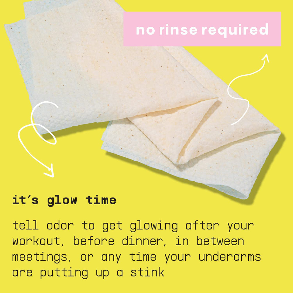 BUSYCO Glow Line Deodorant Wipes individually wrapped for on-the-go freshness and ease.