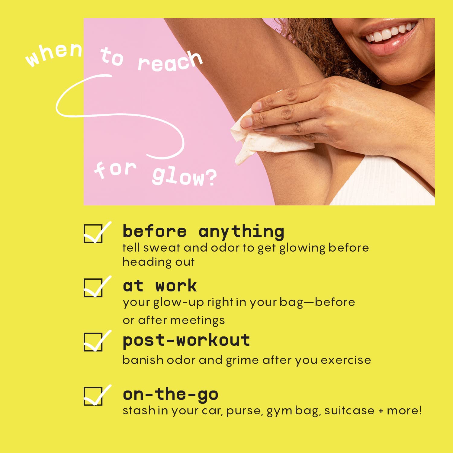 BUSYCO Glow Line Deodorant Wipes zinc and probiotics for skin-friendly cleansing.