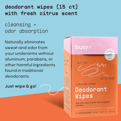 BUSYCO Refresh Line wipe with zinc and probiotics for clean, refreshed skin.
