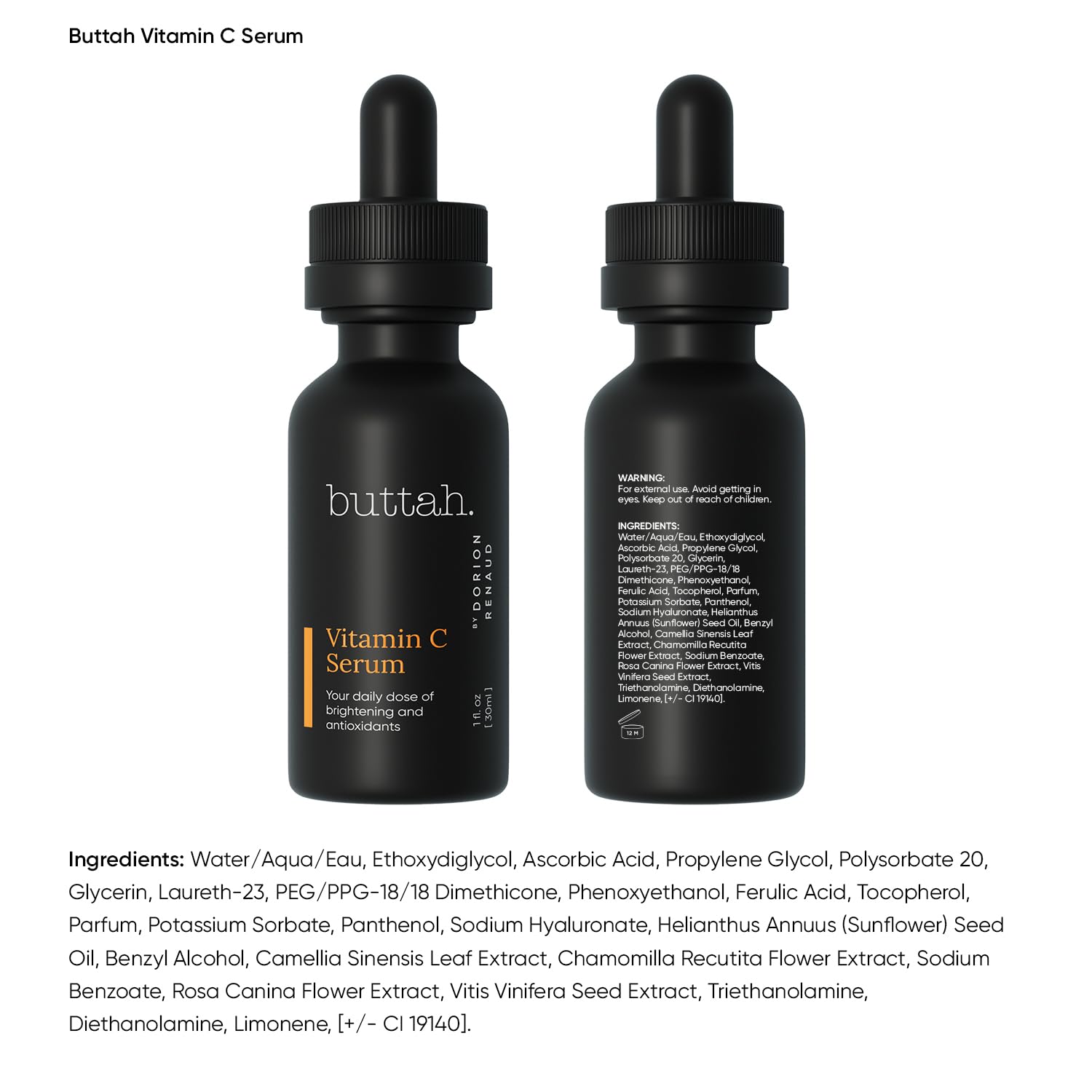 buttah. vitamin c serum elegant packaging and bottle