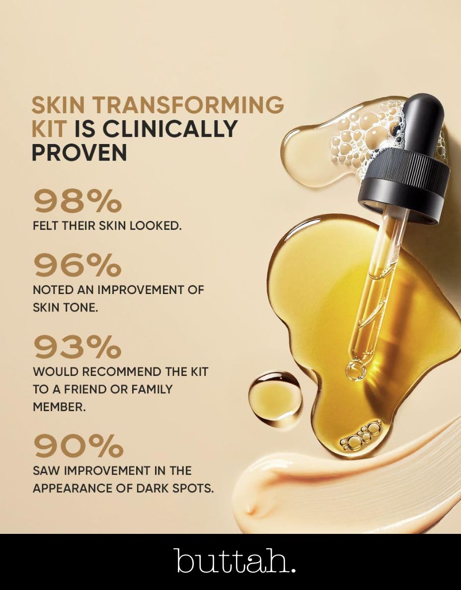 Buttah Vitamin C Serum application scene showing absorption and glow.