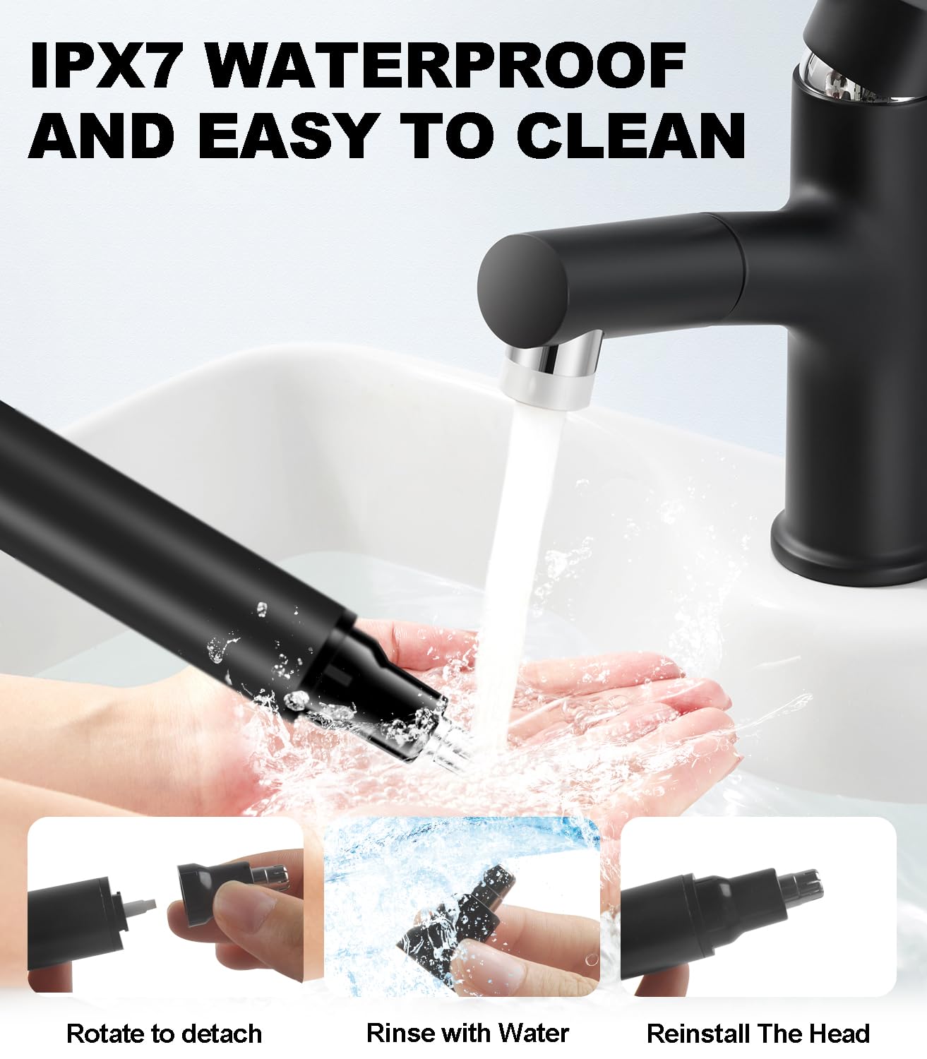 BUV user using trimmer at home; ergonomic for daily grooming