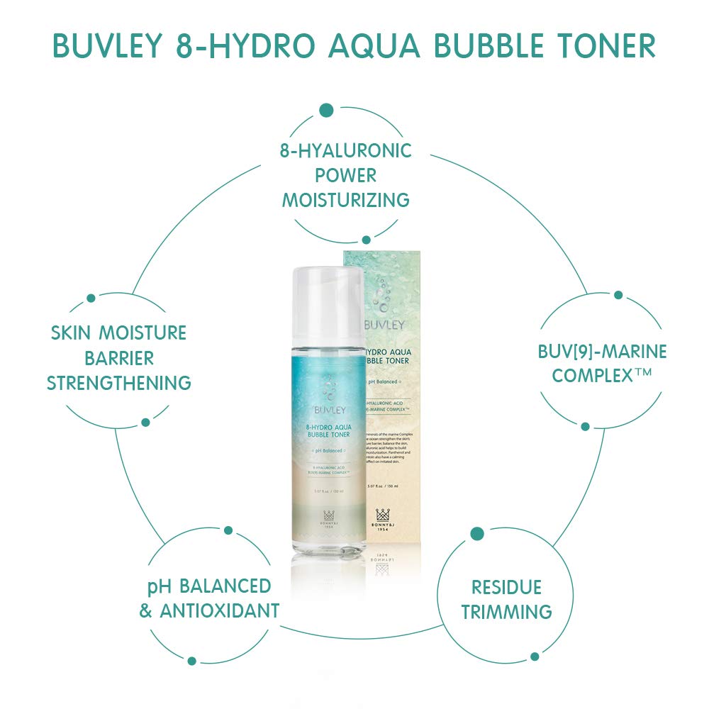 BUVLEY toner foam texture close-up showing airy bubbles for gentle layering.