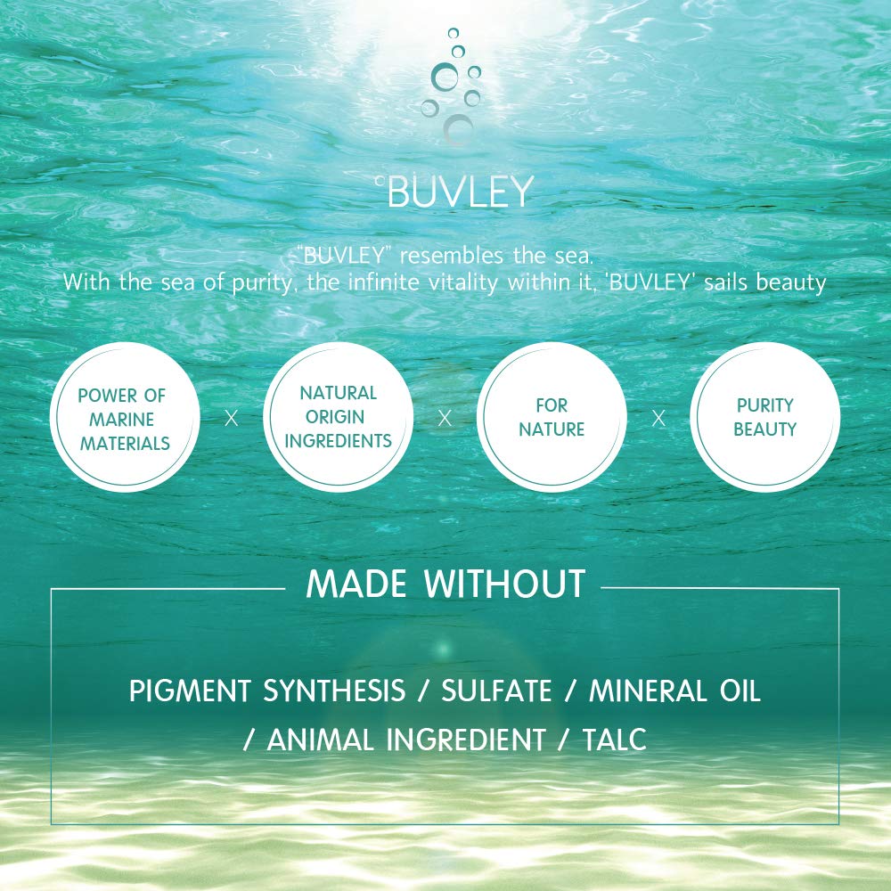 BUVLEY marine complex and hyaluronic acid imagery suggests nourishing hydration.