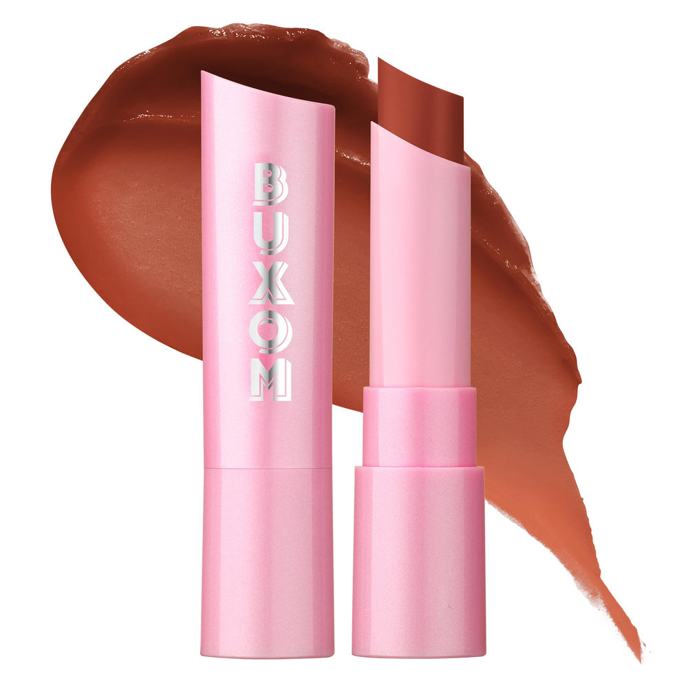 BUXOM Full-On Lip Glow Balm Cinnamon Kiss in tube delivers dewy color and hydration