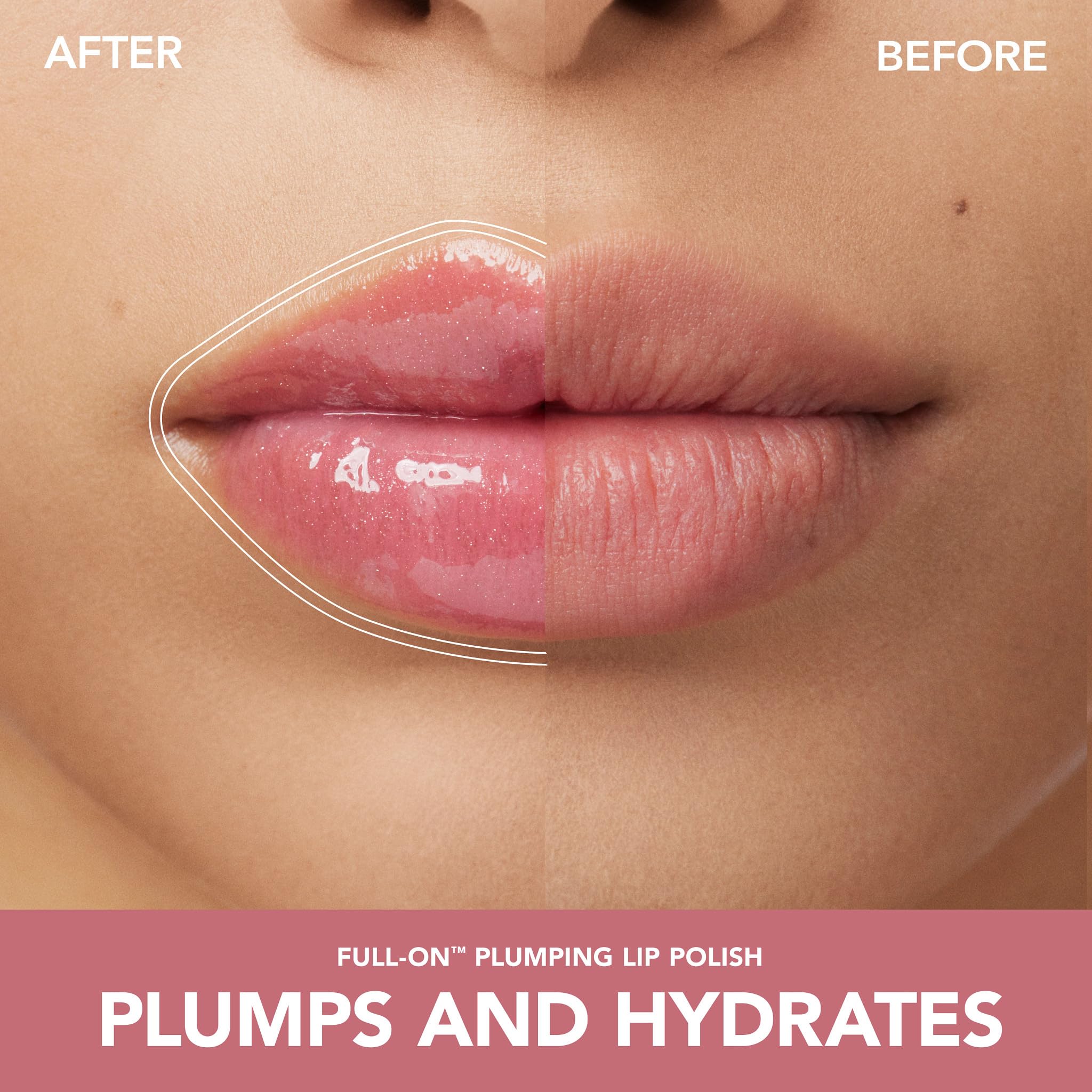 Closeup of Buxom peptide complex detail on lip plumper gloss for volume effect.
