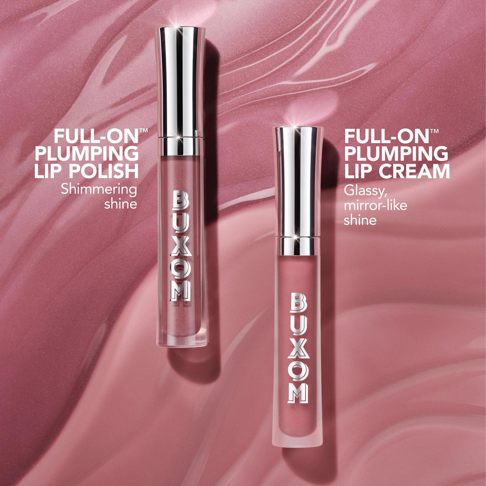 Buxom packaging highlights cruelty-free status and absence of harsh chemicals.
