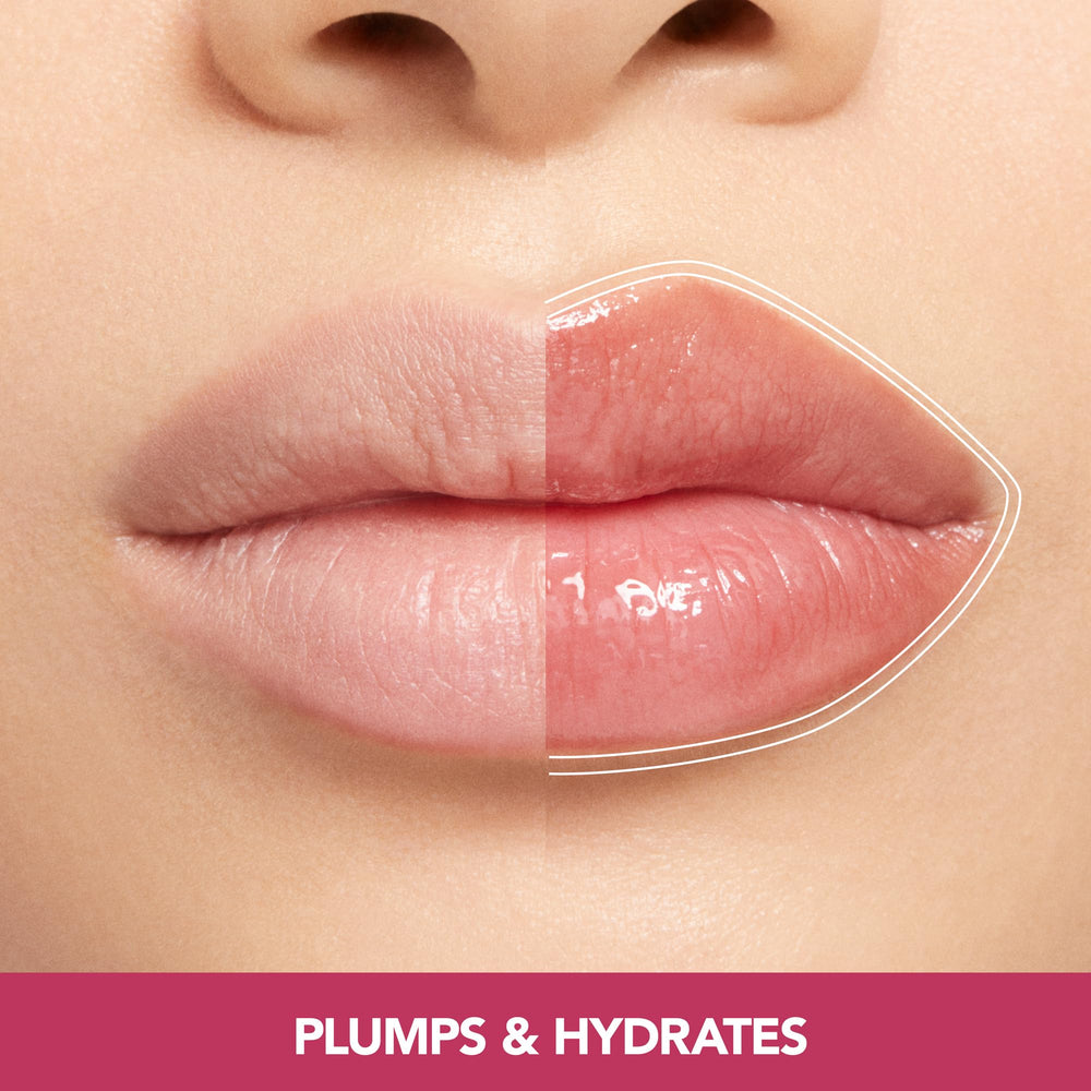 BUXOM Lip Glow Balm Cherry Popsicle dispensed showing sheer tint and plumping effect