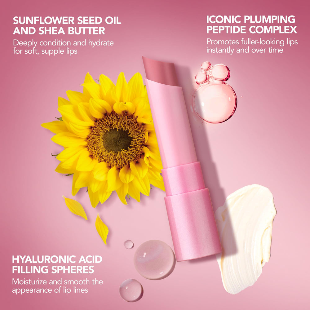 BUXOM Full-On Lip Glow Balm demonstrated on lips with dewy finish