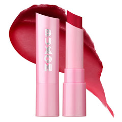 BUXOM Full-On Lip Glow Balm Cherry Popsicle tube close-up for dewy color and hydration